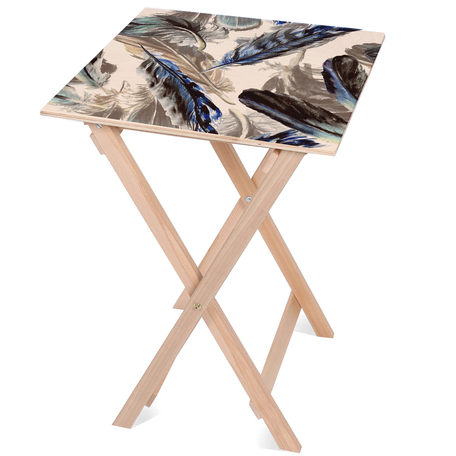 Holztisch Painted Blue Feathers-50x50 CM