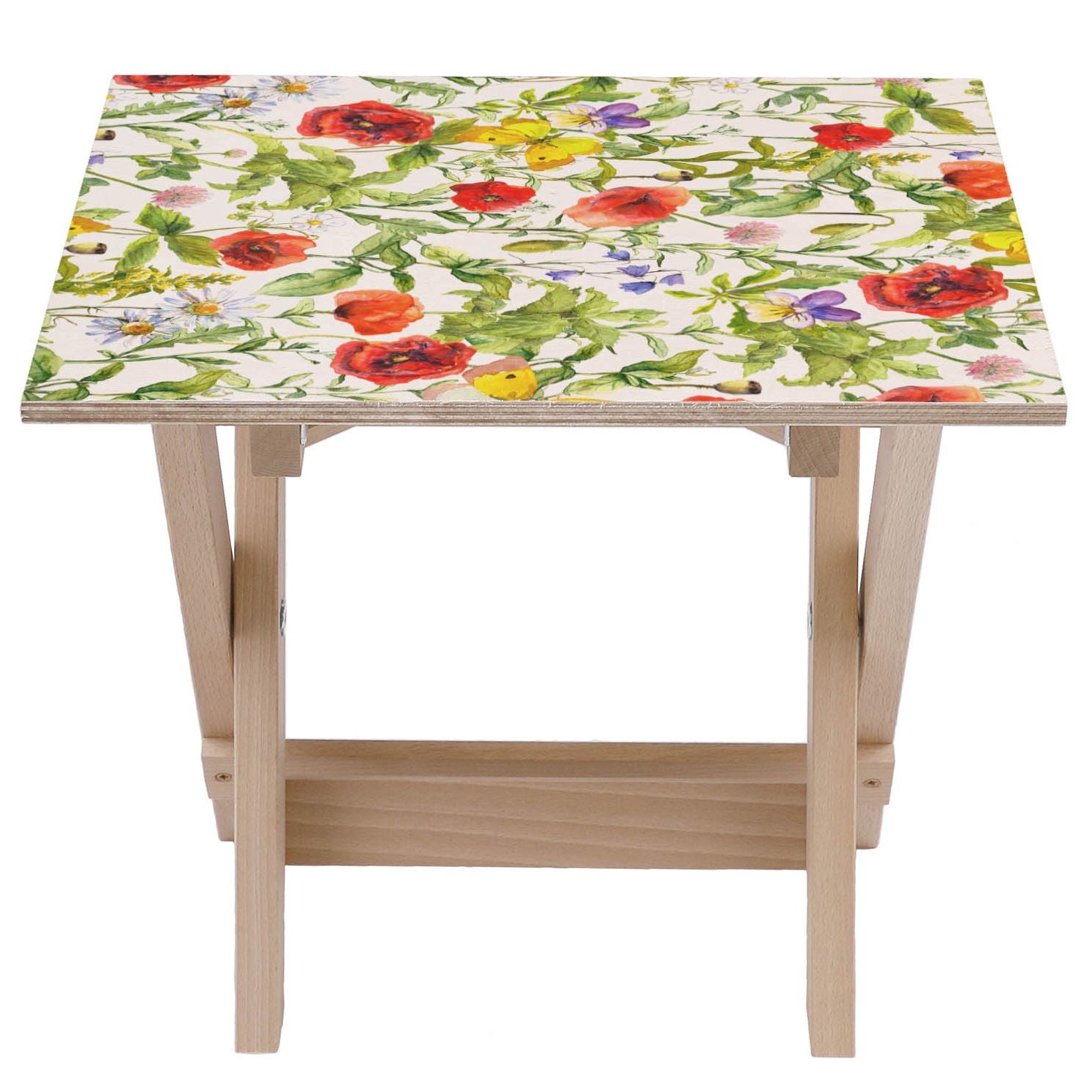 Wooden Table Summer Flowers Poppies-50x50 CM