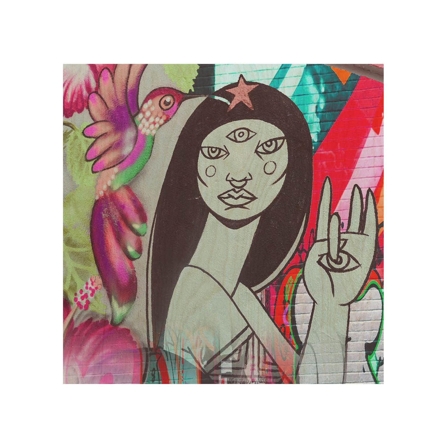Stolik drewniany Three Eyed Woman-50x50 CM