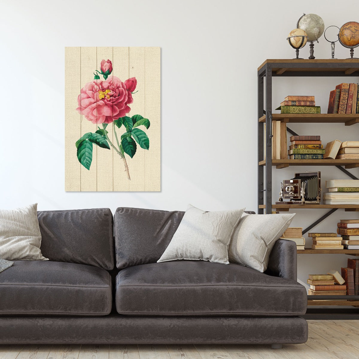 Wood Picture Vintage Pink Flowers-70x90 cm