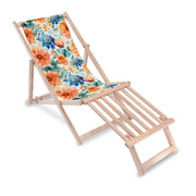 Wooden Deck Chair with Wooden Footrest Watercolor Flower