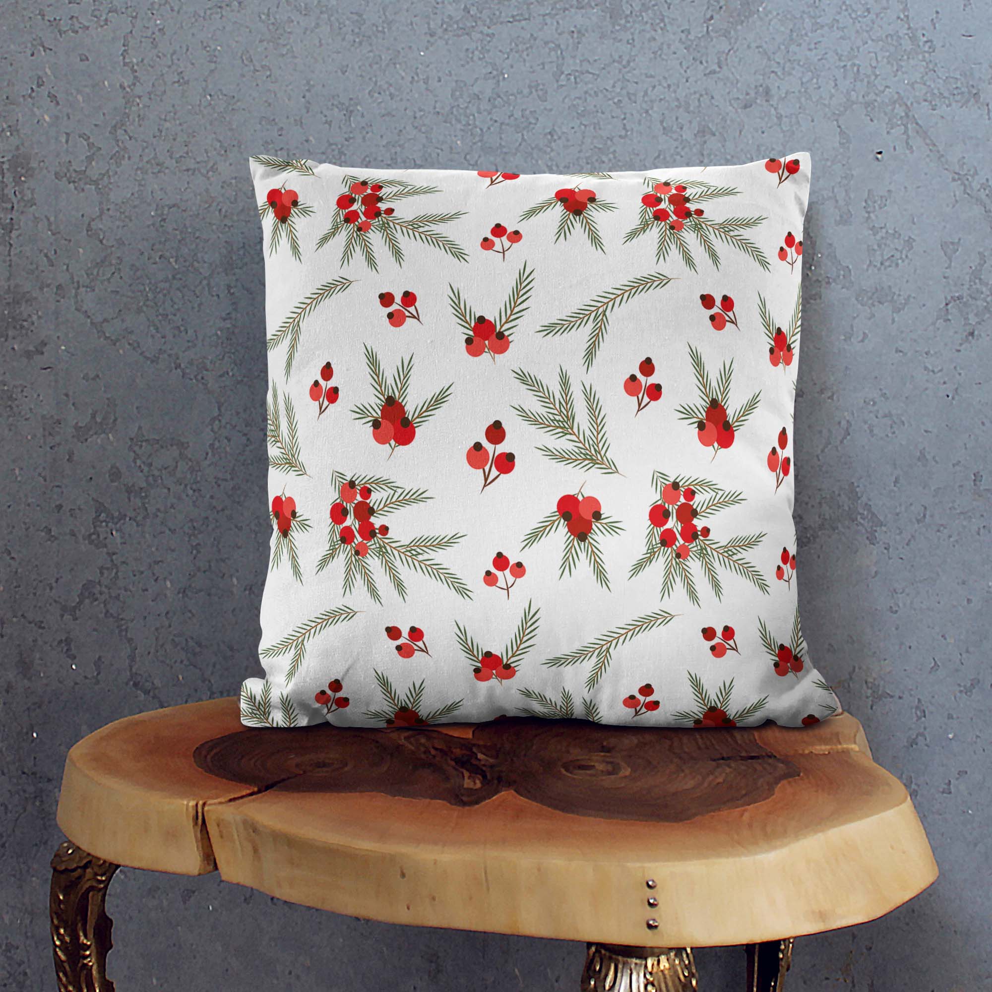 Winter Season Red Berries Panama Pillow