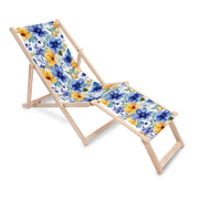 Dřevěné lehátko s podnožkou Žluté a modré květy