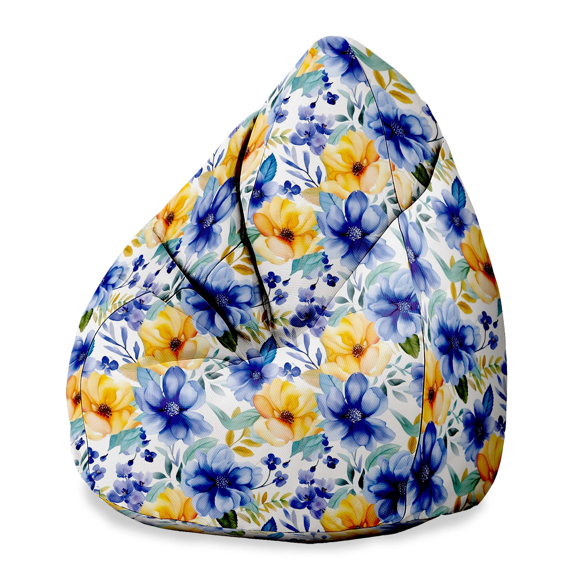 Puf Pearshape Yellow and Blue Flowers-M-Velvet