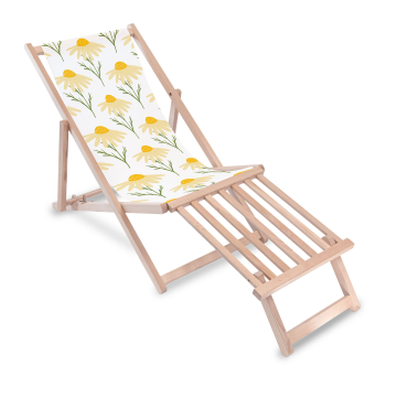 Dřevěné lehátko s dřevěnou podnožkou Yellow Cute Daisy Flowers