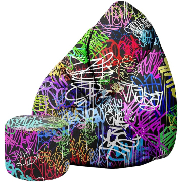 Sedací vak Pearshape s podnožkou Graffiti