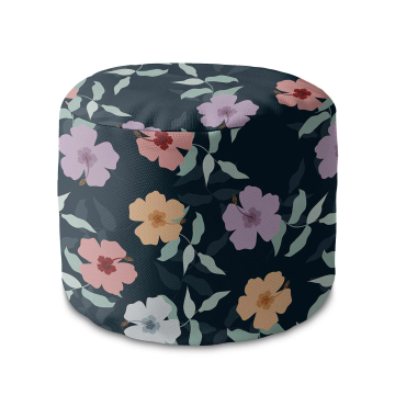Sedací pytel okrouhlá podnožka Simple Flowers on Navy