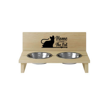 Dřevěný držák na misku pro kočku Home is Where the Cat is