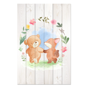Obrázek na dřevo Animal Friends in Flowers