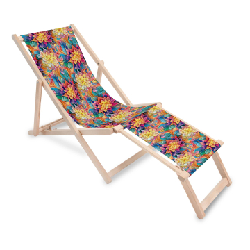 Dřevěné lehátko s podnožkou Botanical Floral Geometric Pattern