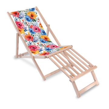 Dřevěné lehátko s dřevěnou podnožkou Colorful Flowers
