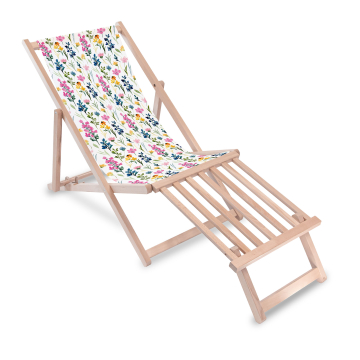 Dřevěné lehátko s dřevěnou podnožkou Colorful Wildflower