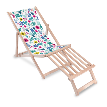 Dřevěné lehátko s dřevěnou podnožkou Floral Elegance