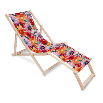 Dřevěné lehátko s podnožkou Floral Pattern