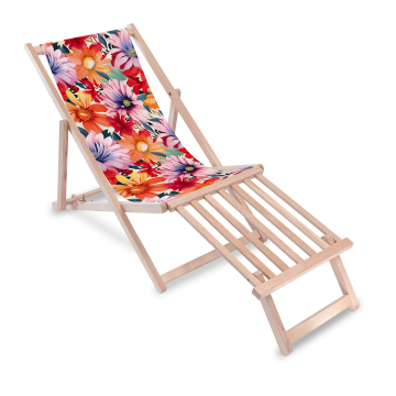 Dřevěné lehátko s dřevěnou podnožkou Floral Pattern