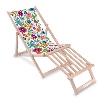 Dřevěné lehátko s dřevěnou podnožkou Small Spring Flowers