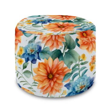 Sedací pytel okrouhlá podnožka Watercolor Flowers Leaves