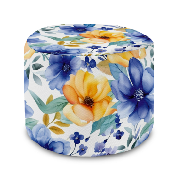 Sedací pytel okrouhlá podnožka Yellow and Blue Flowers